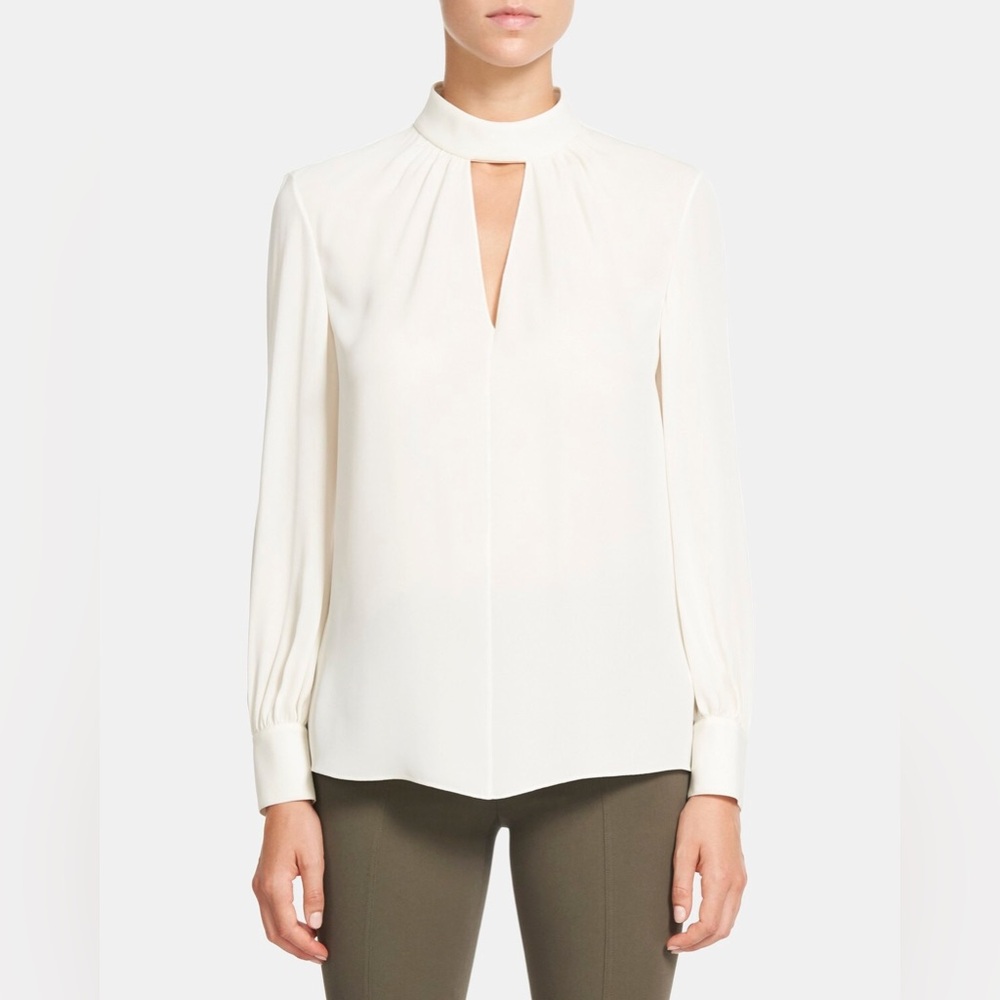 Theory Neck Band Blouse in Black Silk, Size Small - Picture 4 of 14
